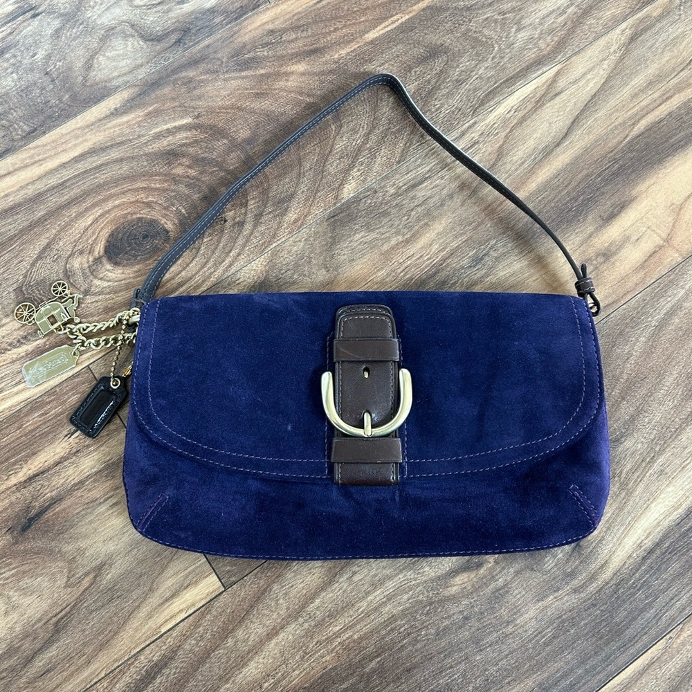 Vintage Coach Suede Shoulder Bag W/Charms Deep Purple Y2K